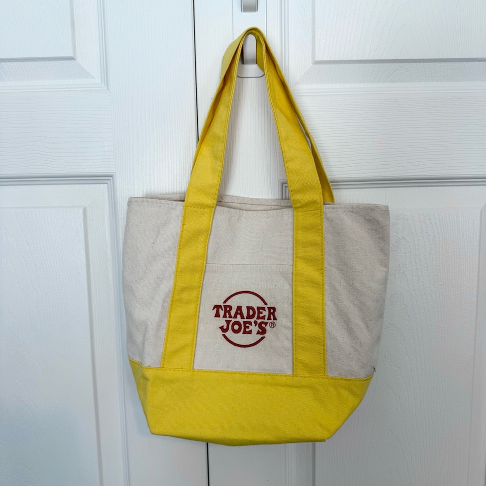 Trader Joe's Yellow and Cream Mini Tote Bag - Picture 4 of 6